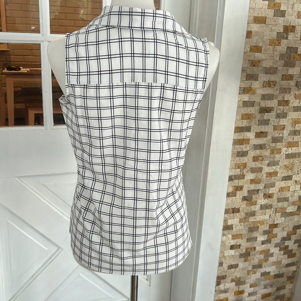Notations sleeveless button-down checkered print … - image 6